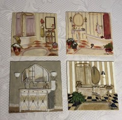 Set Of 4 C. Winifred Olson Bathroom Wall Art Plaques Vintage Textured Decor