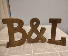 Wooden Decorative “B & L” Letters Sign, Brown Freestanding Tabletop Decor
