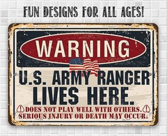Warning US Army Ranger Metal Sign Patriotic Military Wall Art Home Decor