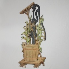Rustic Farmhouse Water Pump Barrel Wall Decor, Wood, Brown Green, Large 22″ x 9″