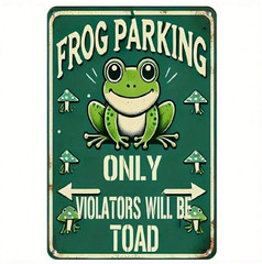 Vintage Frog Parking Sign “Violators Will Be Toad” Wall Art Garden Parking