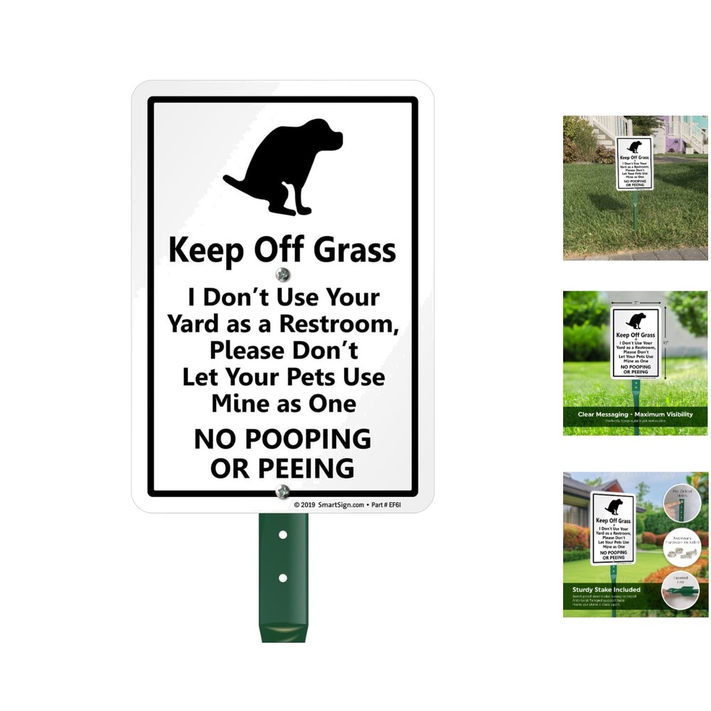USA-Made 21” ‘Keep Off Grass’ Aluminum Dog Poop Sign – Laminated for Durability
