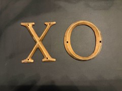 Vintage Metal Letter X & O Set Wall Mount Bronze Tone Hugs Kisses Decor 4”