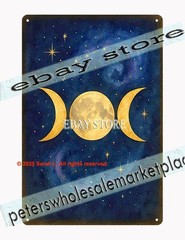 Triple Moon Tin Sign Night Sky Art celestial mystic decor wall plaque
