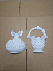Vintage Burwood Plastic White Hobnail Basket Vase Wall Pockets Faux Milk Glass