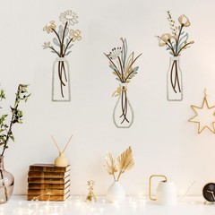 Pigort 3 Pieces Metal Flowers Wall Arts – Rustic Farmhouse Decor Beige