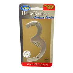 Ives SCHLAGE 4 inch House Number Three (3) Artisan Series Satin Nickel