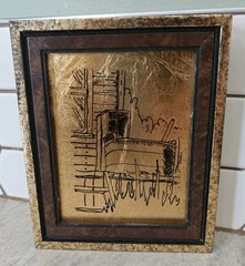 Vintage Wood CottageCore Wall Decor Rustic Country Gold Foil Etching Farm Art