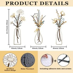 Pigort 3 Pieces Metal Flowers Wall Arts – Rustic Farmhouse Decor Beige