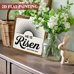 Framed Wooden Plaque He Is Risen Matthew 28:6 Farmhouse Entryway Decoration Gift