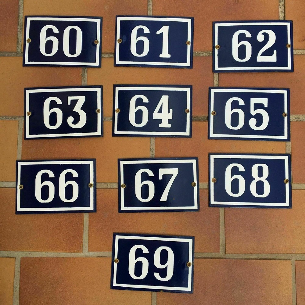 French Enamel House Numbers Vintage Street Door Signs Metal 10x15cm 60-69