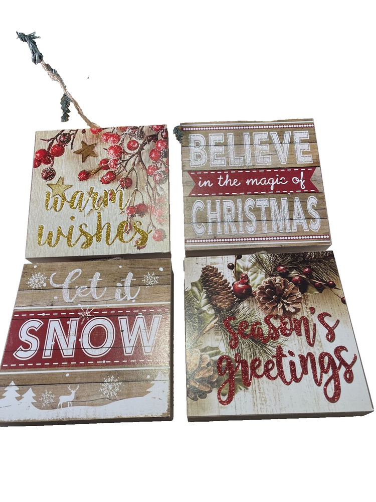 NEW 4X Retro Style farmhouse Country Christmas Wall Decor 6″ Signs Plaques