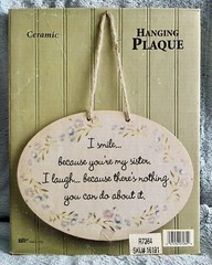 Giftco Ceramic Hanging Plaque I Smile Because You’re My Sister 7”x9” Vintage