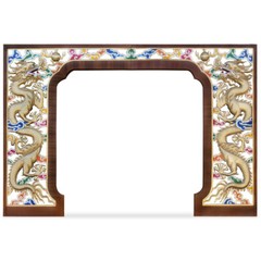 US Seller – Wooden Dragon Motif Chinese Palace Entryway Gate
