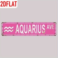 Aquarius Metal Sign Retro Vintage Pink Distressed Aluminum Street Sign 18×4