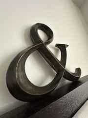 Ampersand Wall Decor 12x12x1.25″ Gold Black Brown Wood – Good Condition