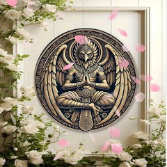 Garuda Stone Etched Style Metal Wall Art Mythology Disc Sign 7.87 Inch