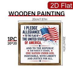 USA Patriotic Wooden Sign Pledge Republic Indivisible Liberty Home Art for home