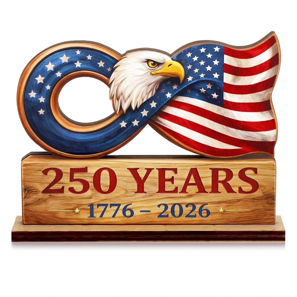 Wooden Eagle Decor Patriotic Table Centerpiece 1776-2026 Anniversary Gift Decor