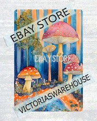 Glowing Forest Tin Sign Magic Waterfall fantasy lantern mushroom scene