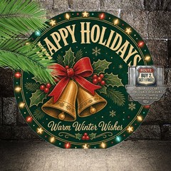 Red and Gold Merry Christmas Holiday Greeting Metal Tin Sign 8×8