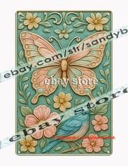 Pastel Butterfly Floral Tin Sign Soft Garden Wall Art