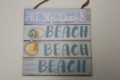 Seashell Beach Sign Gift Set For Mom Coastal Beach Plaque / Seashell Wall Hooks