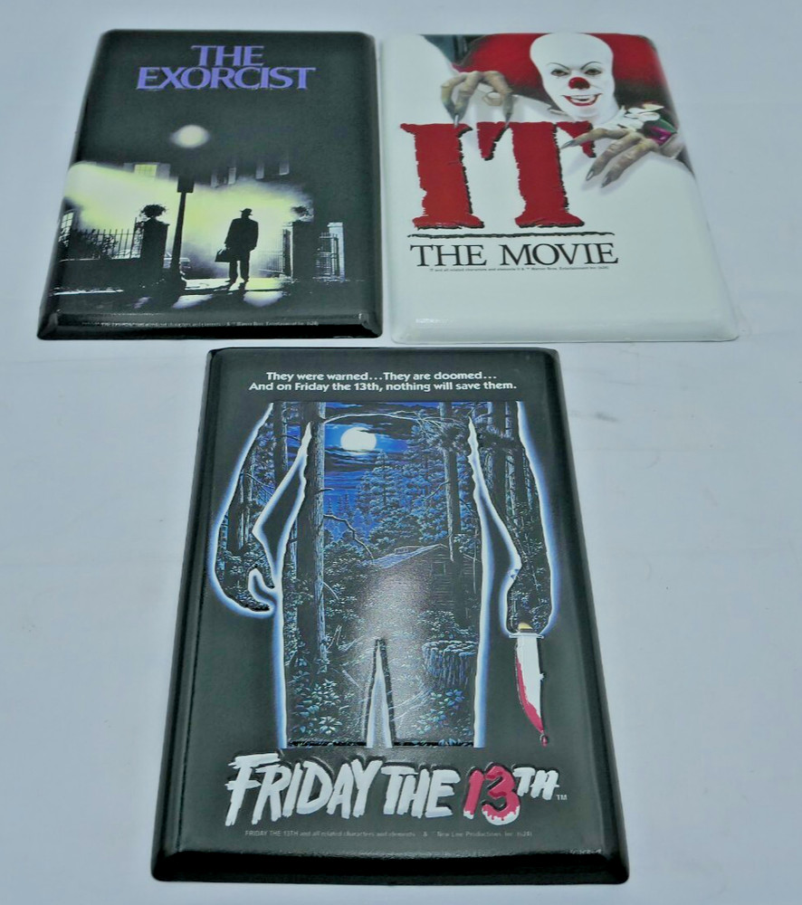Warner Bros Set of 3 Horror Movie Metal Wall Art-IT/Friday the 13th/Exorcist-NIB