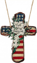 Wooden Patriotic Cross Door Hanger 4th of July Independence Day Wall Decor