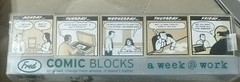 Fred Comic Blocks “A Week @ Work”-five wooden blocks-illustrated-new, sealed
