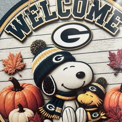 Green Bay Packers Welcome Snoopy Door Sign 12” Aluminum Custom Fall Woodstock