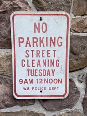 UNIQUE Authentic NO PARKING STREET CLEANING TUESDAY Vtg Metal Street Sign 18×12