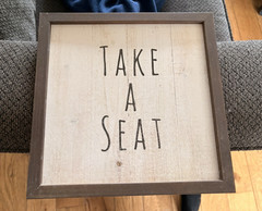 Rustic Wooden Wall Sign, ‘Take a Seat’, Decorative Quote, Beige Brown, Vertical