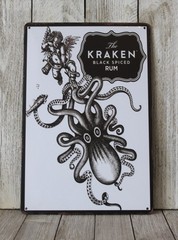 The Kraken Tin Metal Sign Black Spiced Rum Man Cave Irish Pub Vintage Style