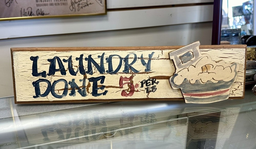 Vintage Solid Wood Laundry Sign Plaque Laundry Done 5c Per Lb By Country Store