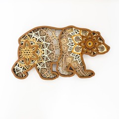 Bear Wall Art, Wooden Mandala Wall Decor, Multilayer 3D Wall Art, Bear Mandala
