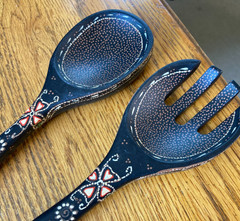 Wooden Spoon and Fork Wall Decor Set 13” for Kitchen/Dining Room Black Tribal