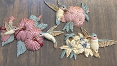 Vintage Burwood Products Wall Hanging Hummingbirds & Flowers Plaque 3 Piece Set