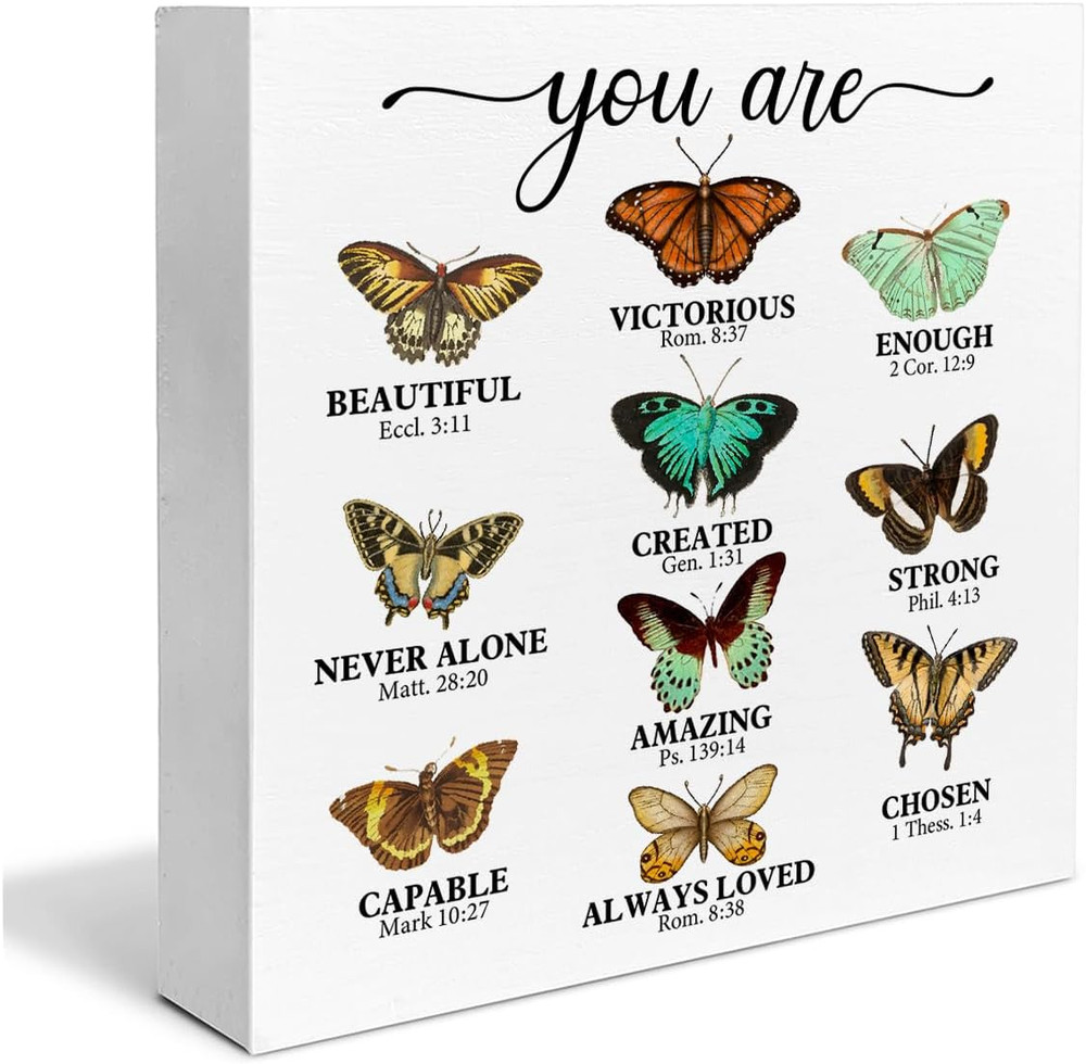 Inspirational Bible Verse Wooden Box Sign Christian Home Decor Butterfly You Are