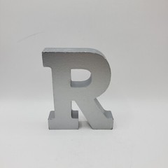 Wooden Letter R Wood Sign Decoration for Craft DIY Painted Silver Gray 4.5″ H