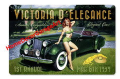 Victoria D’ Elegance with Classy Lady, Metal Sign, Vintage Style Garage Art