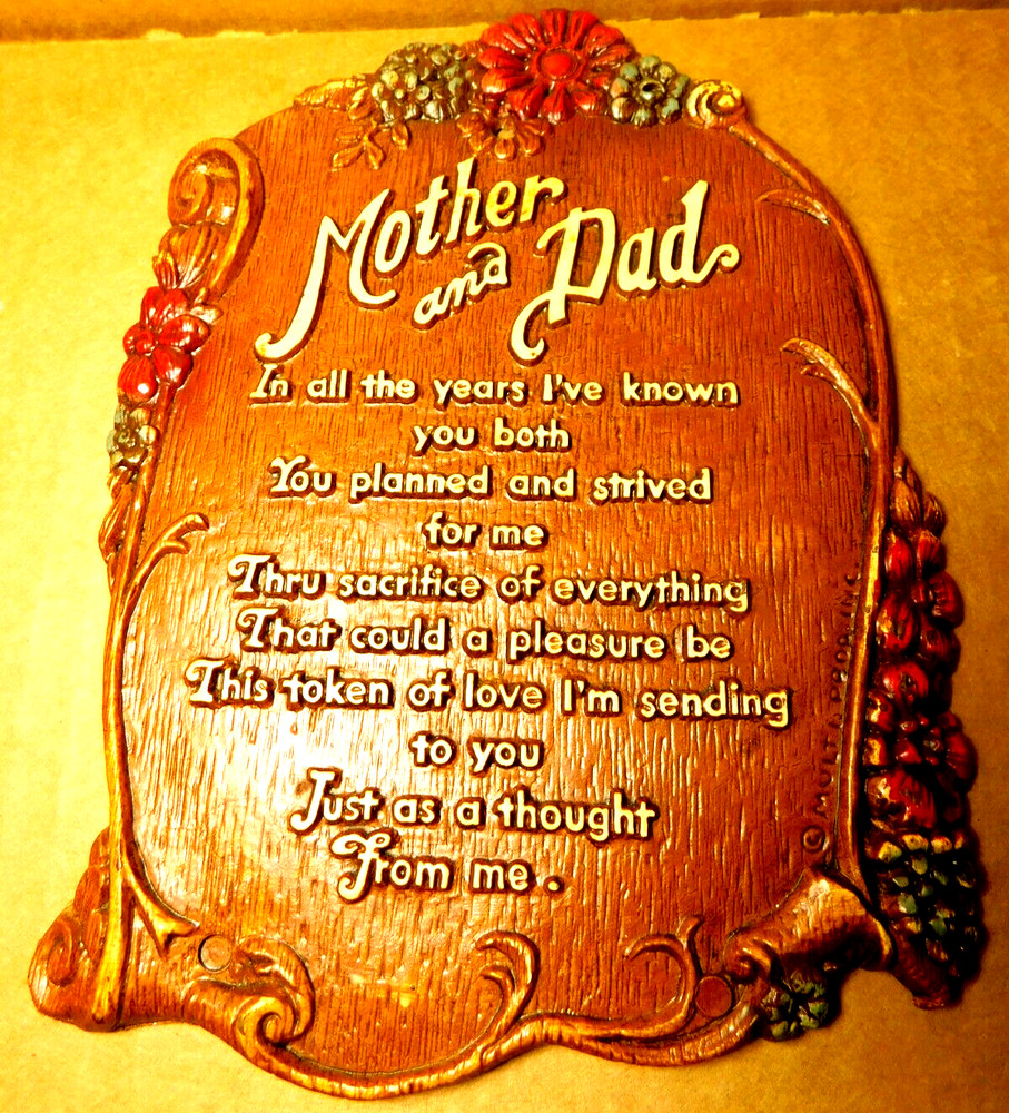 APP~Multi. Products Inc. USA #1472 Mother & Dad All The Years Vtg. Wall Plaque