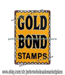 1960s Gold Bond Stamps metal tin sign home garden wall plaque wall decor