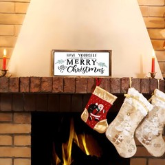 Merry Christmas Sign with Solid Wood Framed, 16 x 8 Inchs Wooden Sign for Chr…