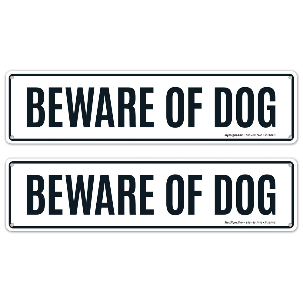 Beware of Dog Sign, (Pack of 2) Rectangle Black Text Sign, 3X12 Inches, Rust Fre