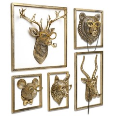 Animal Heads Wall Decor 5pcs Includes Metal Frame Resin Animals Sculptures Hea
