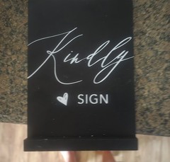 Painted Wood Tabletop Sign Plaque “Kindly” Black/White, Vertical Rectangle