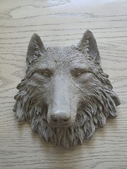 Hand poured 8 In Concrete WOLF wall plaque Great for Collectors and decor