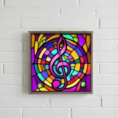 Music Note Metal Wood Framed Block Sign for Wall or Shelf 7.8 Inch Square
