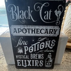 Black Cat Apothecary Metal Sign Vintage Typography Vertical Rectangle Decor